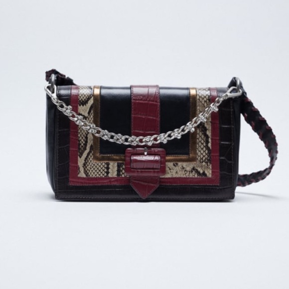 Zara animal emboss jewel chain leather crossbody